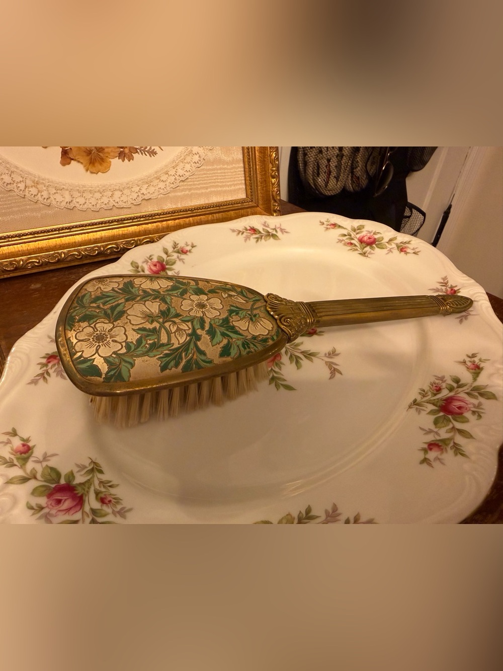 Vintage Floral Brass hair brush